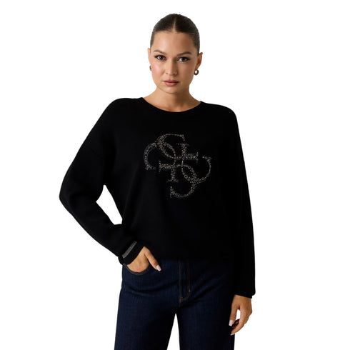 Maglia Donna realizzata in misto viscosa, con borchie decorative frontali